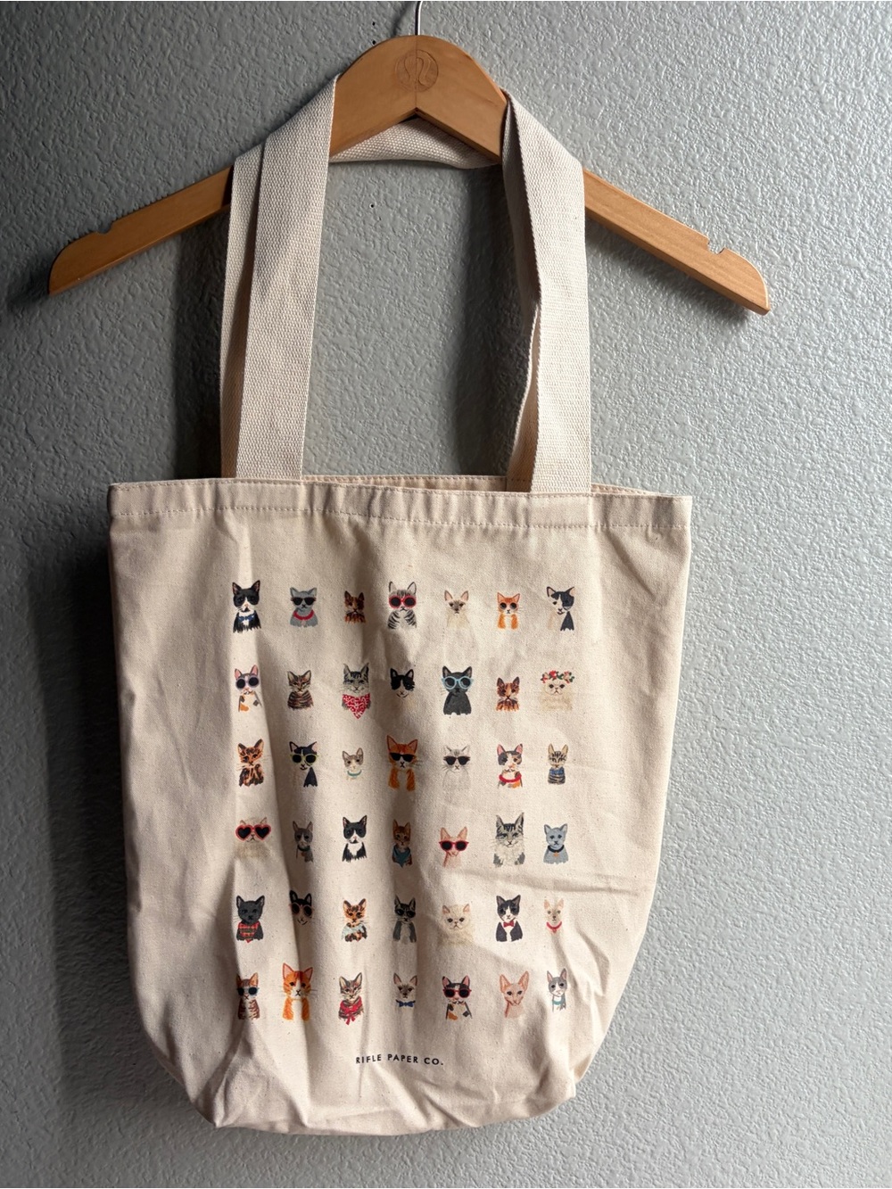Rifle Paper Co. Cream Canvas Tote with Multicolor Cat Faces